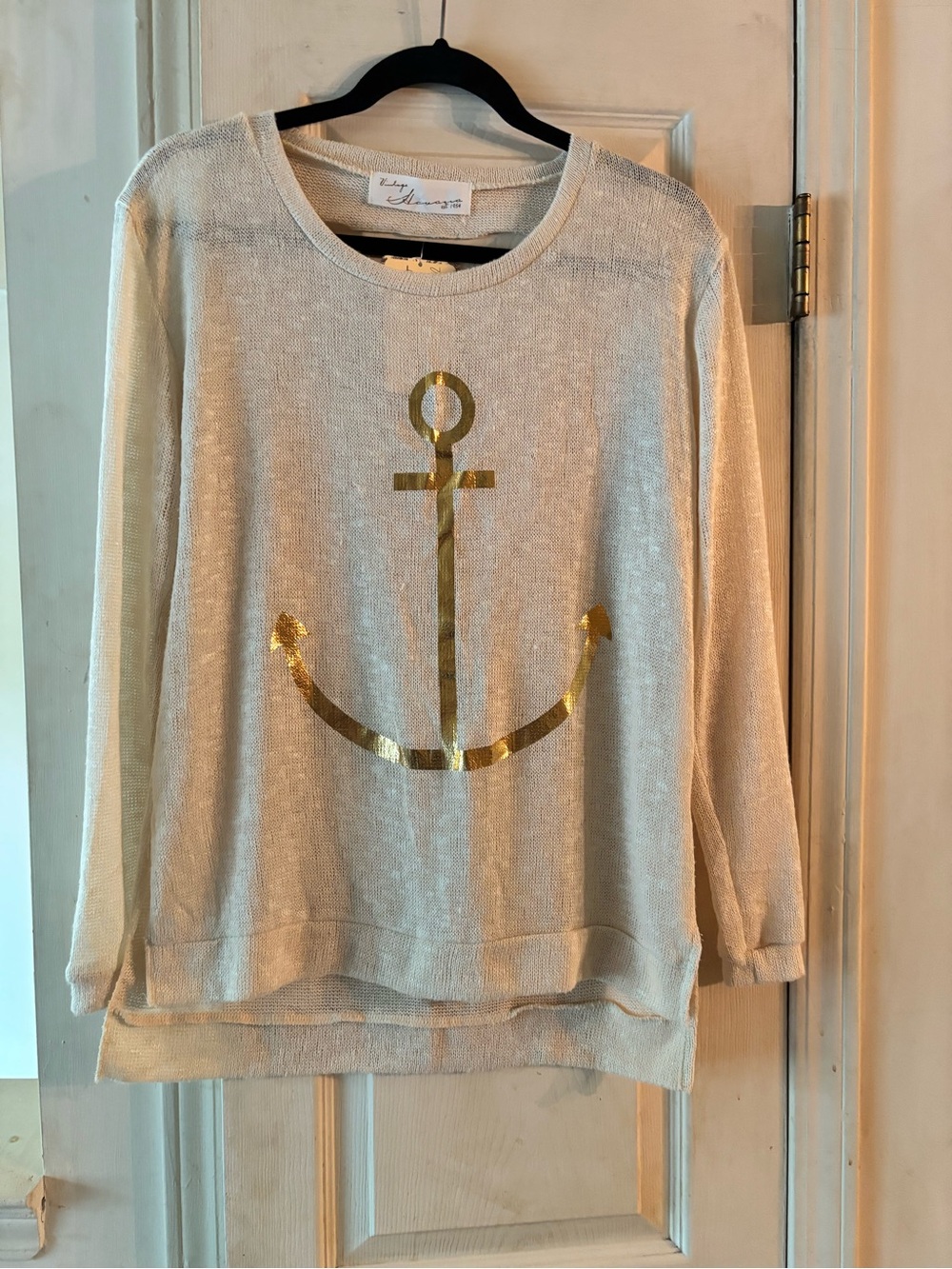 Vintage Havana Cream Sweater with Gold Anchor Accent